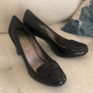 Coach patent block heel